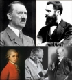 Top: Hitler and Hertzl, bottom: Mozart, Popper, and Freud