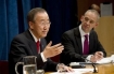 Ban and spokesman, answers on cholera claim etc not shown. UN Photo