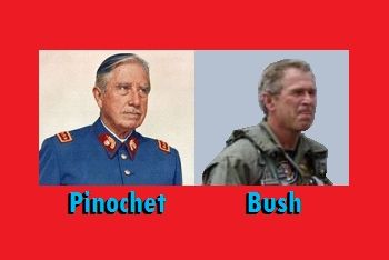 Former Chilean dictator Augusto Pinochet, former U.S. President George W. Bush