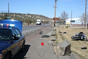 Fatal motorcycle vs pickup crash in Madras, Oregon 4-12-08