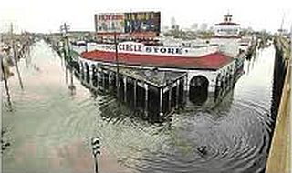 Months after Katrina, the Lower 9th Ward remained flooded with large parts completely underwater.