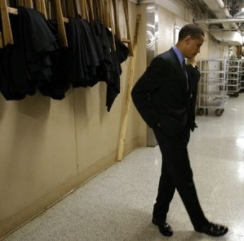 President Barack Obama photographed during a quiet moment in the campaign.