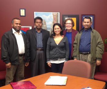 Members of BRAFA, Shaukhat Jilani (Chairman), Hussain Saifula (Vice-Chairman), and Max Zubair Ahamad (General Secretary) with District Director Lois O’Keefe of the Congresswomen Gwen Moore’s District Office.