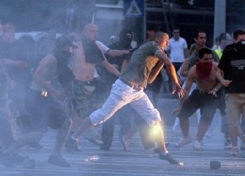 Neo-Nazis viciously attack gay rights supporters in Budapest  in July 2008