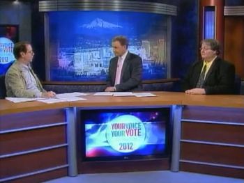 Josh Marquis, Clatsop County District Attorney, KATU News Anchor Steve Dunn, and Paul Stanford, Chief petitioner of the Oregon Cannabis Tax Act.