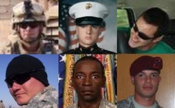 Clockwise from top left: James R. McIlvaine, Mark A.  Wojciechowski, Tyler Trahan, Brad A. Davis, Benjamin Moore, Jr. and  Leroy O. Webster. Photos: MySpace, Facebook and the tribute page for CSM  Moore. (Photo: Salem-News.com