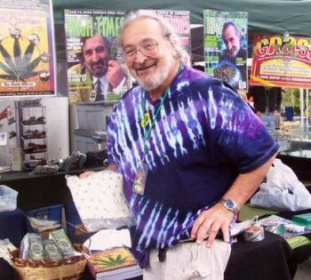 Jack Herer proudly shows off his hemp boxers